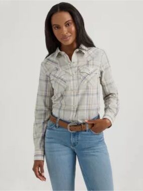 Wrangler Plaid Button-Down Western Shirt - Blue Gray